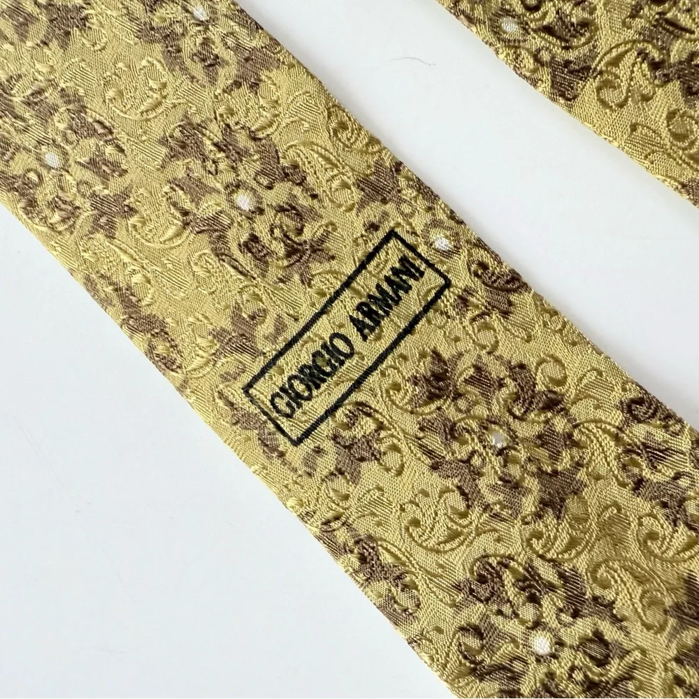 Vintage Giorgio Armani Cravatte Silk Tie Made in Italy Golden Olive Khaki